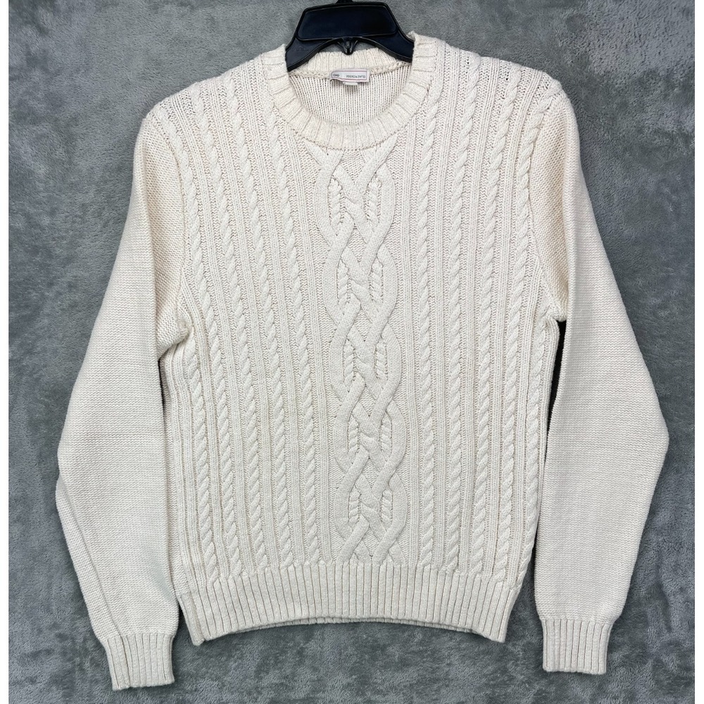 VTG GAP Men's Cable Knit Sweater L Ivory Cream Cotton Fisherman